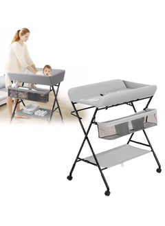 اشتري Foldable Baby Changing Table with Wheels and Storage Bag Adjustable Height Folding Diaper Station في السعودية