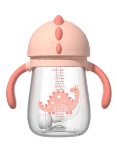 اشتري Sippy Cup for 8+ Months Baby, 240ML Dinosaur Toddler Sippy Weighted Straw Cup, Easy Grip Handles, Baby Water Bottle with Flip-Top Lid, Spill-Free Trainer Cup for kids Independent Drinking (Pink) في الامارات