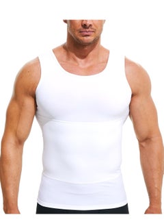 Buy Men Compression Shirt Slimming Body Shaper Vest Tummy Control Shapewear Abdomen Undershirt, White-L in UAE