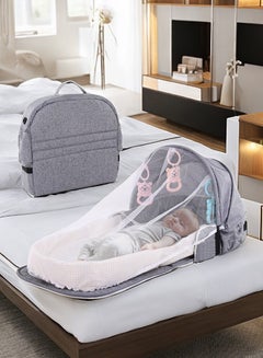 Buy Foldable Washable Baby Travel Cot With Mosquito Net And Awning, Grey in UAE
