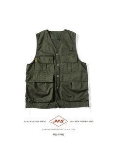 اشتري Japanese Style Workwear Vest Mens and Womens Trendy Brand Hong Kong Style Loose Jacket Vest Mens Retro Multi-pocket Sleeveless Waistcoat Mens TrendyThe most Era-M02 vest-Green The most Era-M02 vest-Green في الامارات