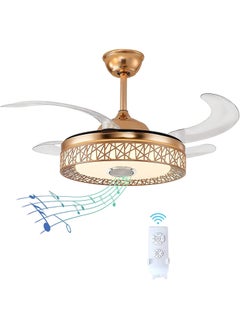 اشتري Ceiling Fan 42 inch with LED Light and Remote Control Kit | Modern Blade Noiseless copper Motor, Dimming and Color Temperature Adjustment, 3-speed, three color adjustable (Gold) في الامارات