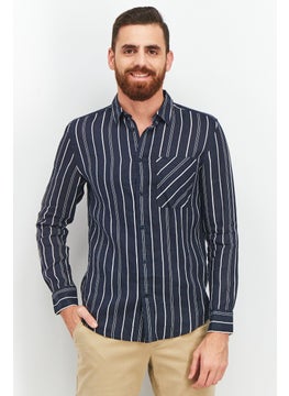 Buy Men Regular Fit Stripe Long Sleeve Casual Shirt, Black in Saudi Arabia