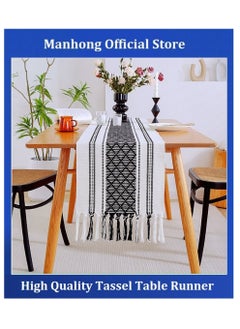 Buy Bohemian style cotton linen table runner with tassels, Table Flag suitable for restaurant bedroom decoration 183*34cm /228*34cm in Saudi Arabia