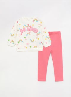 اشتري Crew Neck Long Sleeve Printed Baby Girl Sweatshirt and Tights 2-Pack Set في مصر