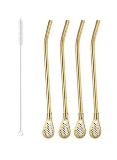 Buy 4-Piece Reusable Straw Set Filter Spoon and Straw Combined With Cleaning Brush Gold in Saudi Arabia