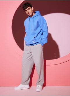 Buy Basic Blue Oversize Hooded Labeled Fleece Cotton Sweatshirt TMNAW21SW2005 in Egypt