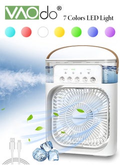 Buy Portable Air Conditioner Fan Mini Evaporative Air Cooler with 7 Colors LED Light 1/2/3 H Timer 3 Wind Speeds and 3 Spray Modes for Your Desk Nightstand or Coffee Table White in UAE