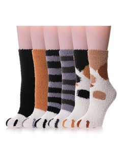 Buy Women Warm Super Soft Socks, Animal Designe Microfiber Slipper Socks, Casual Home Sleeping Fuzzy Cozy Sock, Cozy Slipper Cute Cat Claw Soft for Womens Indoor Warm Fuzzy Sleeping Socks 6 Pairs in UAE
