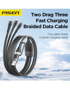 Buy PISEN Aluminum Alloy 100W USB/Type-C to 3-in-1 (Ligntning+Type-C+Micro Usb) Braided Charging Data Cable 1.2m Black in UAE