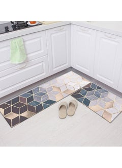 Buy 2 PCS Set Large Kitchen Mats With Thick Non Slip Bottom For Kitchen Floor With Beautiful Design (50×80CM And 50×160CM) in UAE