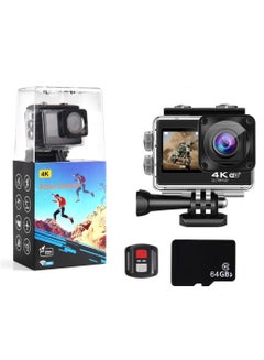 Buy 4K Action Camera, 20MP WiFi Waterproof Camera, EIS Touch Screen, PC Webcam, 170 Deg Wide Angle 30 Metres Underwater Camcorder with a 64GB SD-Card, Remote Control and Accessories in UAE