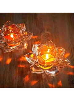 Buy Glass Rose Flower Tealight Candle Holder,set 2, 12 cm, Amber Yellow in Egypt