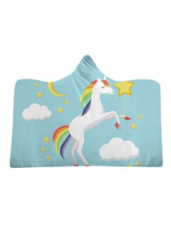 Buy Cartoon Unicorn Hooded Blanket cotton Blue 130x150cm in UAE