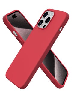 Buy Compatible with iPhone 15 Pro Max Case 6.7 Inch Slim Liquid Silicone 4 Layers Soft Gel Rubber Shockproof Protective Phone Case with Anti Scratch Microfiber Lining (Red) in Egypt