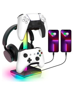 اشتري حامل وحدة تحكم الألعاب RGB، حامل سماعة الرأس مع 2 شحن USB و1 نوع C، حامل وحدة التحكم مع 10 أوضاع إضاءة وميزة الذاكرة، ملحقات حامل سماعات الرأس العالمي للاعبين المكتبيين في السعودية