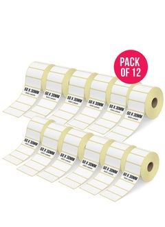 Buy [12 Rolls, 12000 Labels] 12000 Direct Thermal Barcode Label Sticker, 5cmx3cm Sticky Labels, 50mmX30mm, Pack of 12 (1000 Each), Total 12000 Labels in UAE