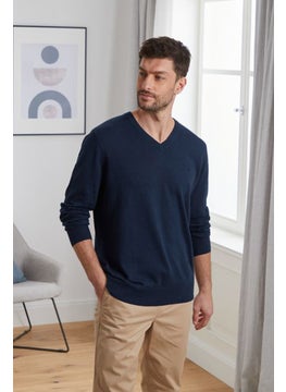 Buy Men V-Neck Plain Long Sleeves Sweatshirt, Navy Blue in UAE