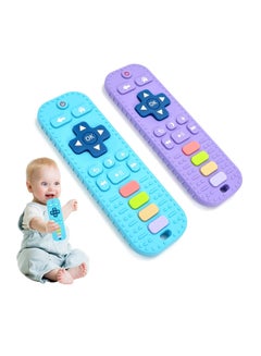 Buy Pack Of 2 Baby Teether Toys For Babies 0-6 Months TV Remote Control Shape, Blue And Purple in UAE