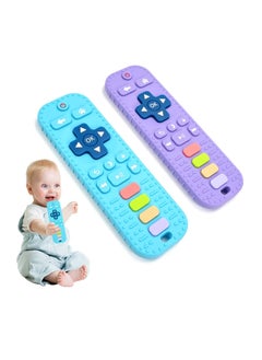 Buy Pack Of 2 Baby Teether Toys For Babies 0-6 Months TV Remote Control Shape, Blue And Purple in UAE