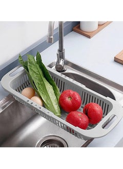 Buy Retractable Kitchen Colander Sink Basket for Fruits and Vegetables, Drainer Rack Adjustable Strainer Tray Above Sink Organiser (for Kitchen), Grey in UAE