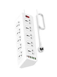 Buy 10 Way Power Extension Cord Surge Protector Strip Heavy Duty Universal Electrical Socket White in UAE