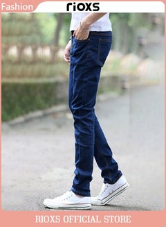 Buy Men's Stretch Slim Fit Skinny Jeans Fashionable Straight Leg Comfort Flexible Waist Denim Pant in UAE