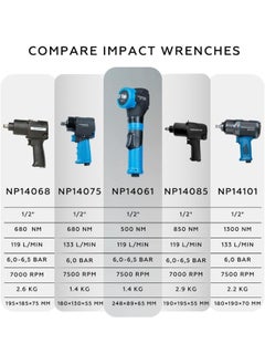 Buy Angle Air Impact Wrench 1/2 Inch  Np14061, Max Torque 500 Nm, Air Impact Gun Industrial Repair  Assembly Tool, Pistol Handle, Single Hammer, 7500 Rpm in UAE