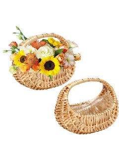 اشتري 2 Pcs Small Basket with Handle Rattan Half Moon Wicker Basket Willow Straw Basket Small Woven Basket with Handle Wedding Flower Girl Baskets Sturdy Picnic Basket for Garden Storage Home Decor في السعودية