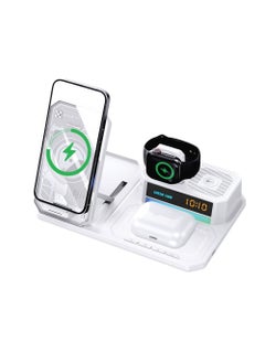 Buy 6 IN 1 Multifunctional Wireless Charger / Phone Charging / Airpods Charging / iWatch Charging / Music / RGB Light / Digital Clock / V5.3 Bluetooth Speaker / One Touch Auto Lift - White in UAE