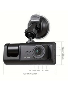 اشتري 3 Channel Dash Cam, Dashcam Three Way Triple Car Camera with IR Night Vision,  Loop Recording & 2" IPS Screen 1080P Dash Cam Front and Rear Inside, (2 camera no card) في الامارات