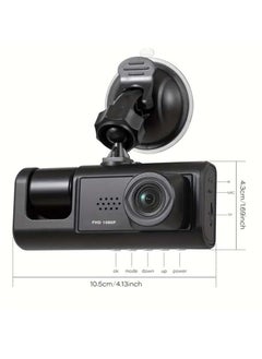 اشتري 3 Channel Dash Cam, Dashcam Three Way Triple Car Camera with IR Night Vision,  Loop Recording & 2" IPS Screen 1080P Dash Cam Front and Rear Inside, (2 camera no card) في الامارات