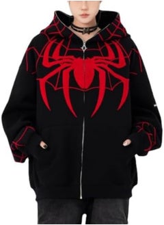 اشتري Autumn and winter American Y2K retro niche design Spider-Man hooded sweatshirt zipper cardigan national style high street loose jacket في السعودية