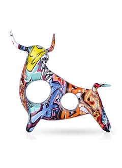 Buy Simple Creative Colorful Bull, Abstract Splash Color Artwork, Bullfighting Statue, Nordic Style, Abstract Hollow, Lucky Feng Shui Head Up Cow, Bow Head OX, Chinese Zodiac Statue Crafts (Look up-C) in Saudi Arabia