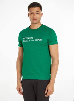 Buy Men's Hilfiger Printed Chest Logo Featuring a Crew Neck T-Shirt - Cotton, Green in Saudi Arabia