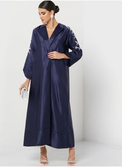 Buy Embellished Coat Collar Detail Abaya With Sheila in UAE