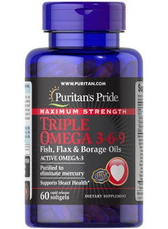 Buy Maximum Strength Triple Omega 3-6-9 Fish, Flax & Borage Oils 60 Softgels in Egypt