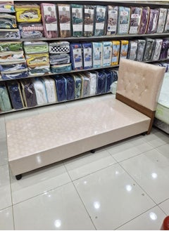 Buy Luxurious wooden box bed covered in leather with plastic bases size 90*190 cm in Saudi Arabia