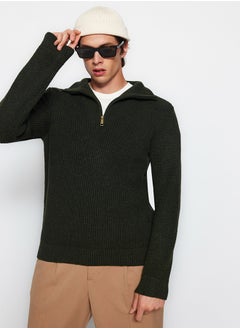 اشتري Khaki Regular Fit Zippered Turtleneck Knitwear Sweater TMNAW22KZ0347 في مصر