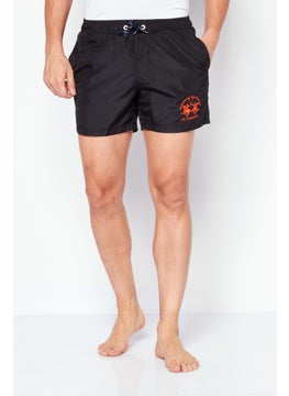 Buy Men Embroidered Logo Swimwear Short, Black in UAE