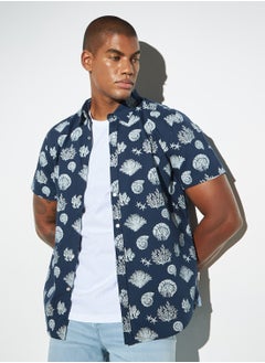 Buy Lee Cooper All-Over Graphic Print Oxford Shirt with Short Sleeves in Saudi Arabia