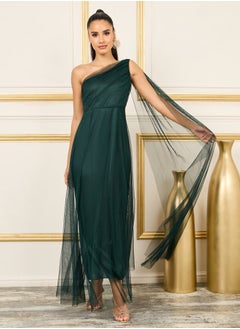 Buy Mesh Layerd One Shoulder A-line Maxi Dress in Saudi Arabia