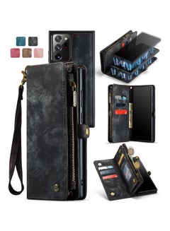 Buy Protective Phone Cover Case Wallet Case For Samsung Galaxy Note 20 Ultra, 2 in 1 Detachable Premium Leather Magnetic Zipper Pouch Wristlet Flip Phone Case (Black) in UAE