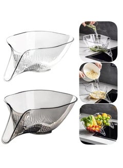 اشتري New Multifunctional Drain Basket*2, Kitchen Sink Food Collector Strainer bowl With Spout, Suitable for Food Filter Cleaning Fruit and Vegetable Drainage Basket Funnel, Transparent grey+Transparent في الامارات