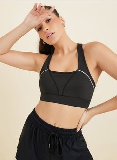 اشتري Reflective Strip Cross Back Stitch Detail Medium Support Sports Bra في السعودية