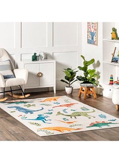 اشتري Eamon Dinosaur Machine Washable Kids Area Rug 4' X 6' White Multi في الامارات