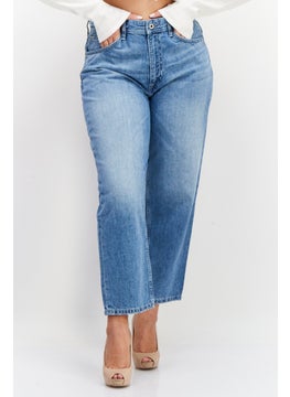 اشتري Women Relaxed Fit Washed Denim Jean, Blue في الامارات