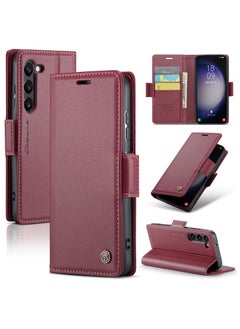 Buy Flip Wallet Case For Samsung Galaxy S23 plus [RFID Blocking] PU Leather Wallet Flip Folio Case with Card Holder Kickstand Shockproof Phone Cover (Red) in Egypt