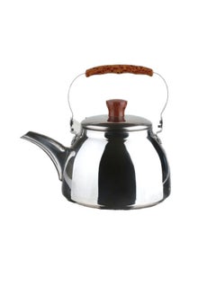 اشتري Tea Kettle With Wooden Backlite Handle (1.0 Liter) | Wide Mouth With Anti-Leakage Cap Travel Mug | Silver في السعودية