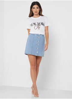 Buy Button Detail Denim Skirt in UAE